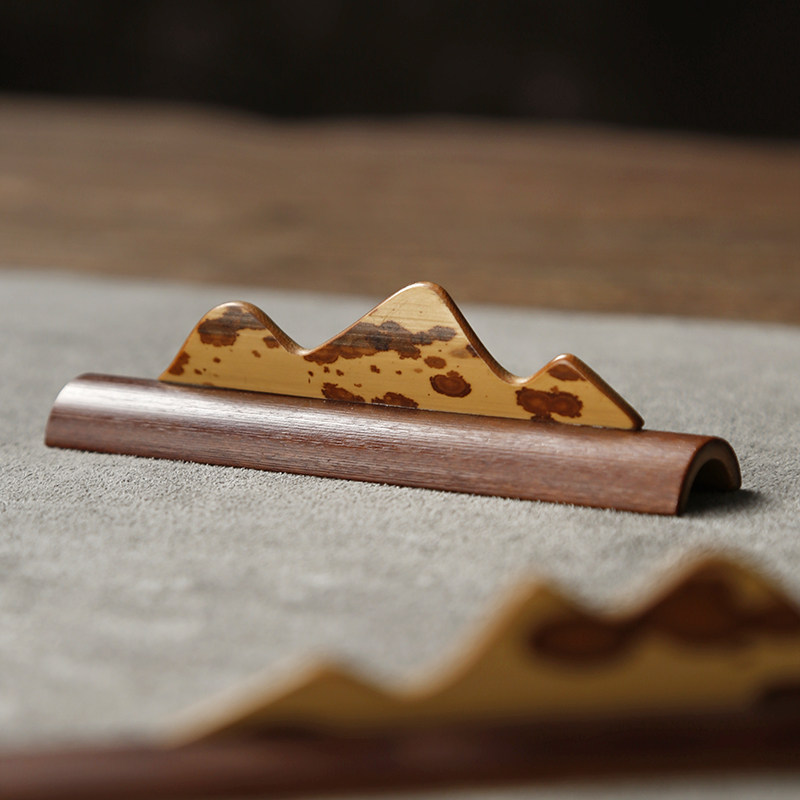 手工两山竹笔架山 茶夹搁筷子托功夫茶具配件 茶拨茶针枕茶道摆件