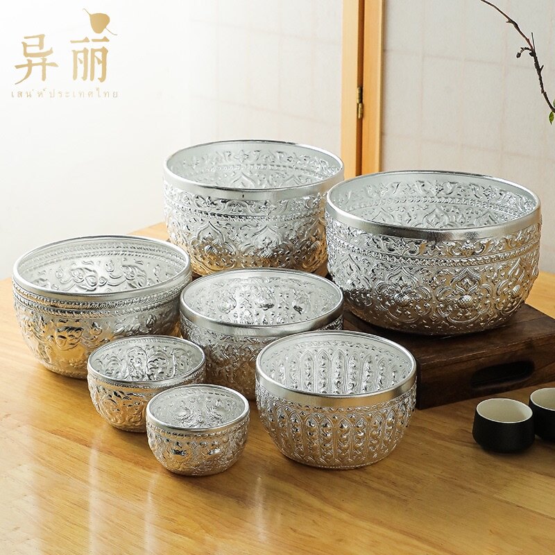 异丽东南亚风格餐厅泰国特色餐具供水碗泰式SPA装饰用品供奉锡碗