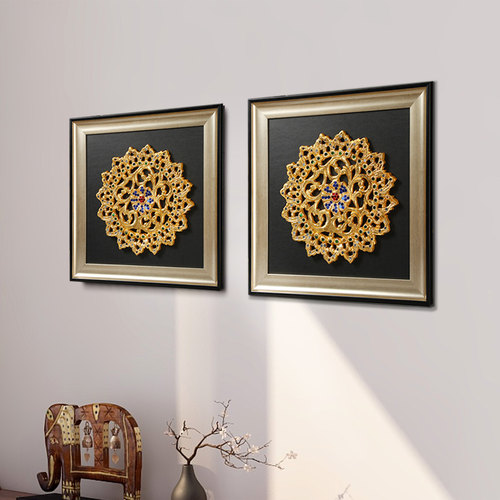 异丽客厅走廊金箔装饰画沙发背景壁画餐厅会所玄关墙面轻奢挂画