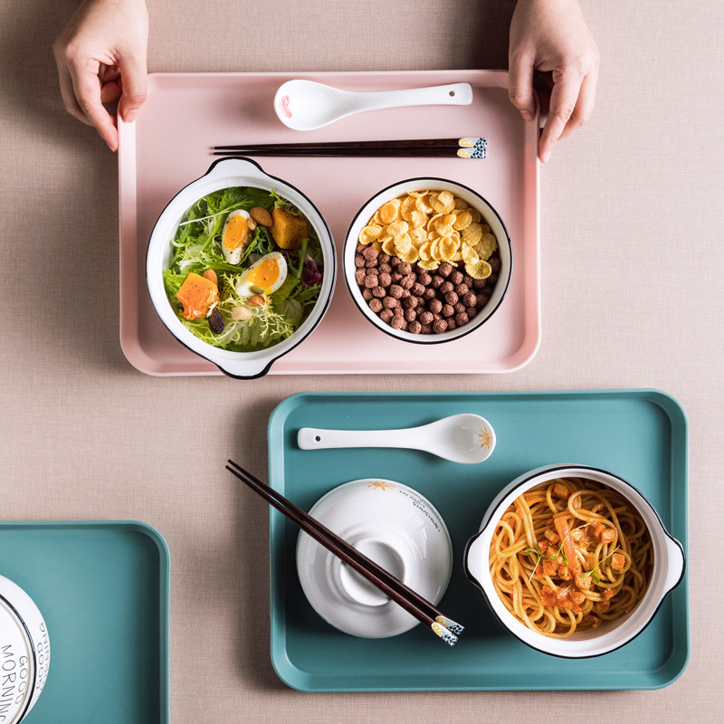 泡面碗带盖陶瓷学生宿舍家用韩版ins风创意汤饭碗一人食碗筷套装