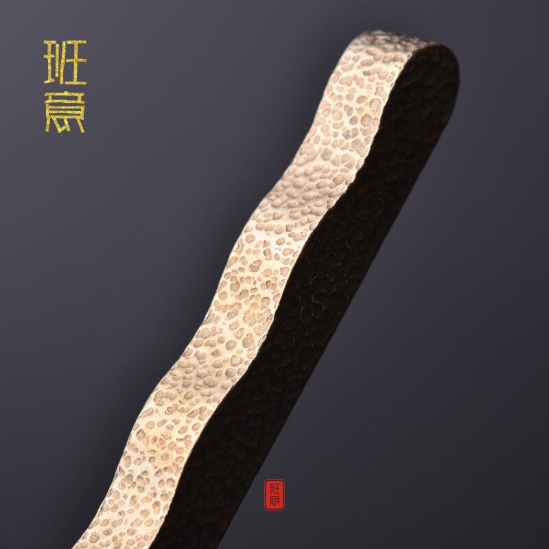 纯铜笔架收纳架茶夹托养壶笔托架实心纯手工锤纹功夫茶玩铜工艺品
