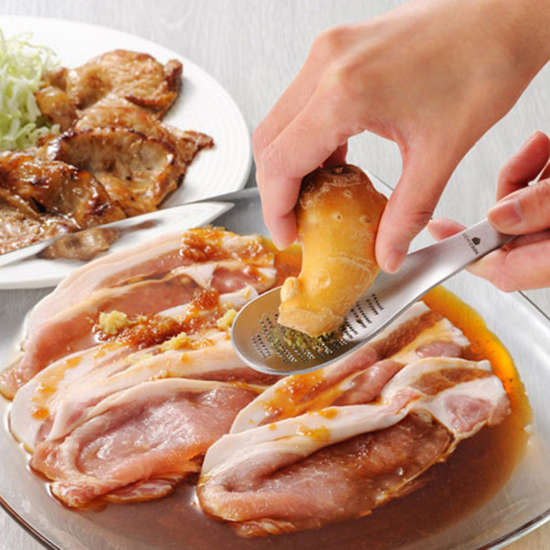 日本进口AUX不锈钢生姜研磨勺手动姜蒜末研磨器姜汁姜茶辅食制作