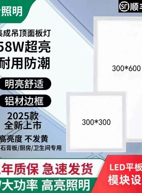 300x600集成吊顶灯LED平板灯30x30厨房灯铝扣板嵌入式面1.2cm超薄