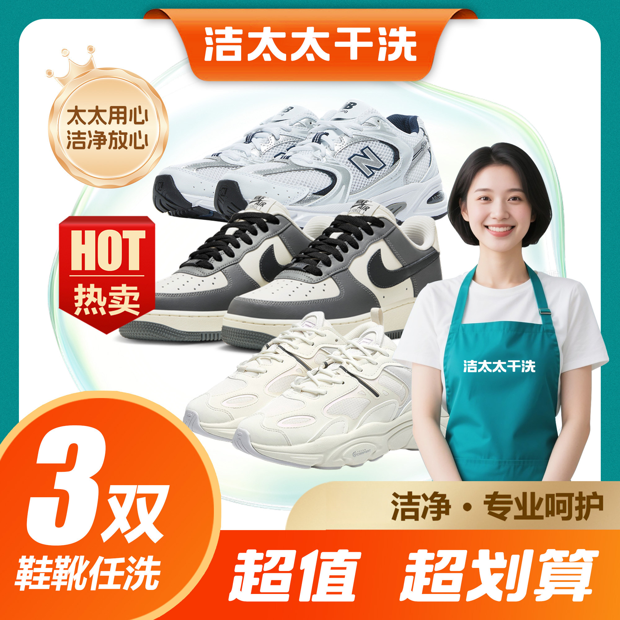 洁太太洗鞋任洗3双干湿洗鞋运动鞋靴清洗