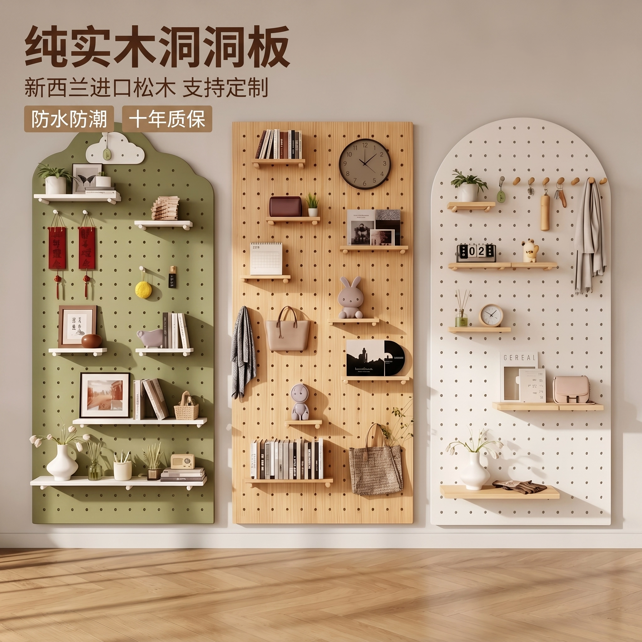 纯实木洞洞板壁挂置物架防水防潮