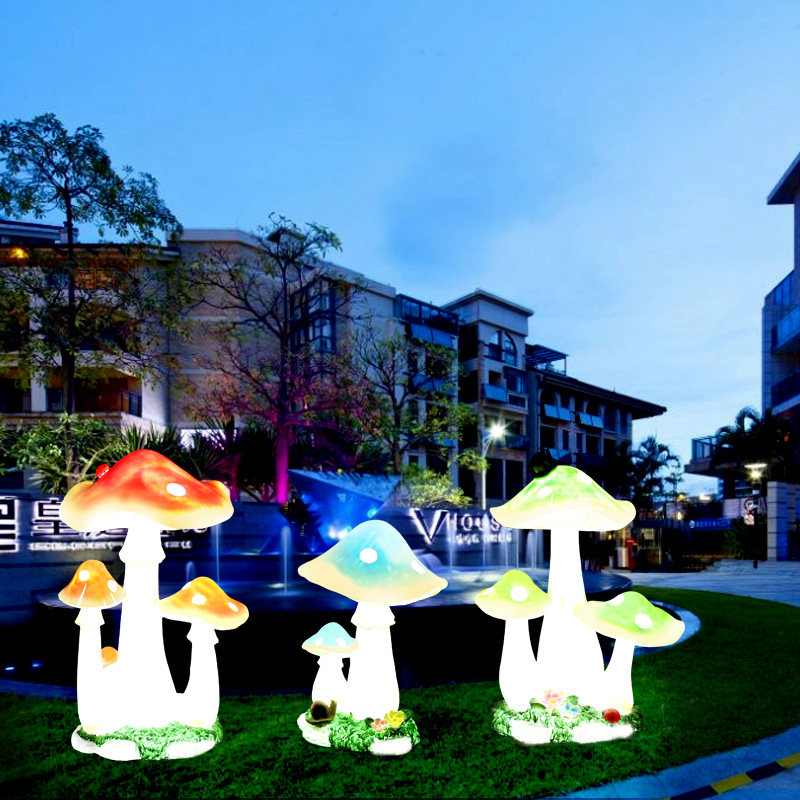 仿真蘑菇灵芝玻璃钢发光植物模型摆件户外花园景区售楼部草坪装饰