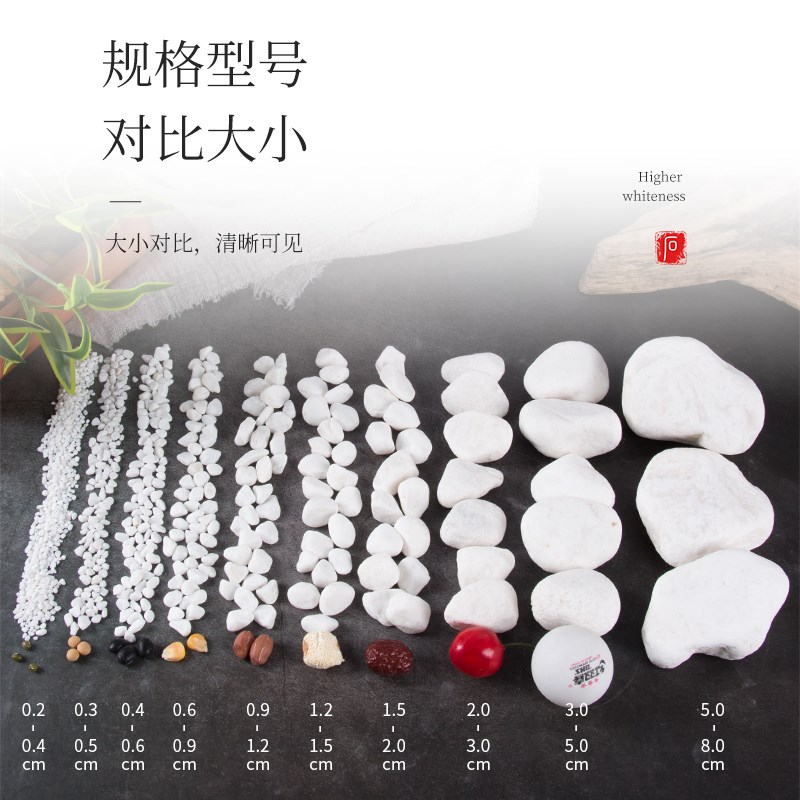 白石子白色小石头鹅卵石铺地碎石庭院阳台花园造景造型装饰小石子