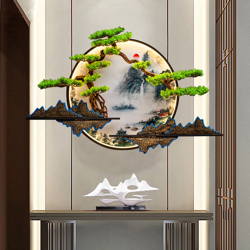 装饰山水挂画新中式茶室装饰画酒店客厅玄关迎客松挂件沙发背景墙