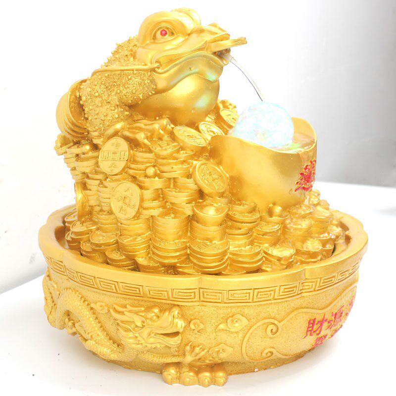 流水喷泉聚宝盆摆件创意金蟾树脂工艺品收银台家居礼品开业贺礼