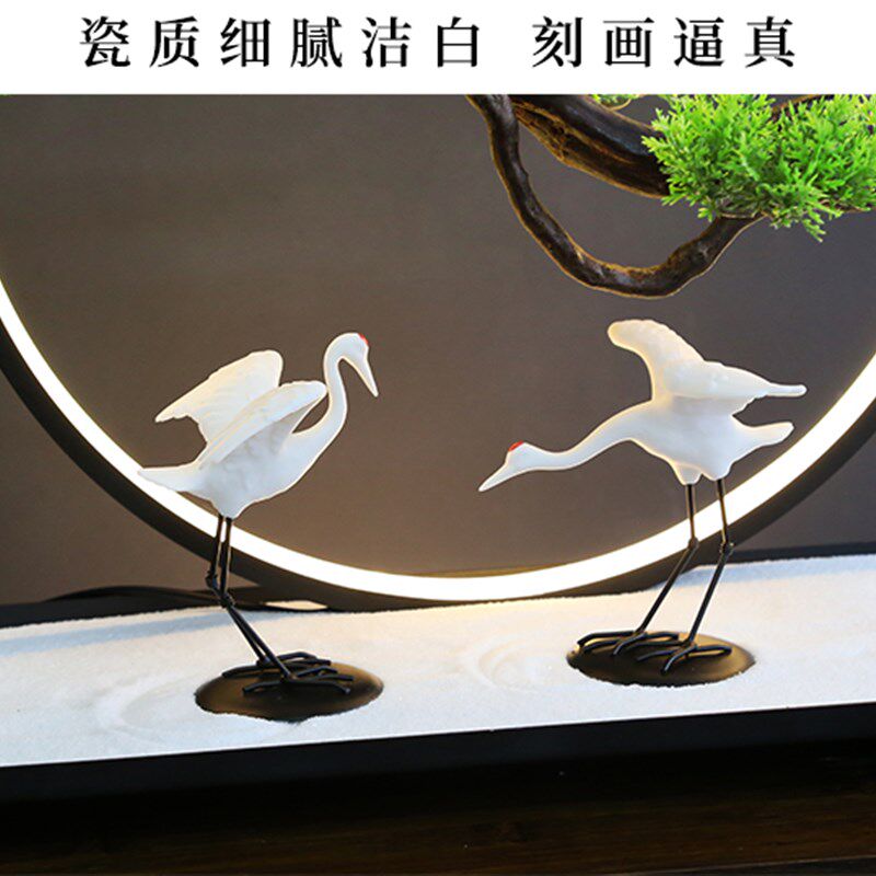 陶瓷白鹤动物摆件盆栽假山水景造景微景观装饰工艺品桌面装饰品