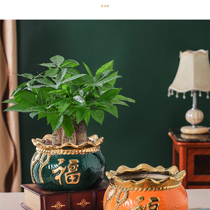 高档陶瓷花盆北欧轻奢金边电镀钛金蝴蝶兰欧式简约绿萝吊兰创意