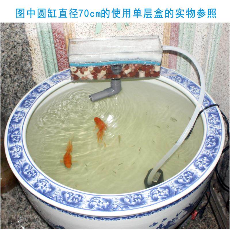 陶瓷鱼缸专用过滤器圆形地缸鱼盆吸便净水设备干湿分离滴流过滤盒