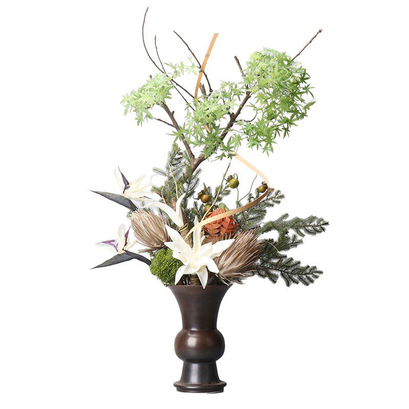 中式日式禅意干枝小枫叶仿真花艺民宿茶室茶几书房博古架花架摆件