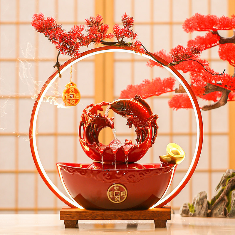 创意乔迁新居新年礼物流水生财年年有鱼客厅玄关财神装饰招财摆件
