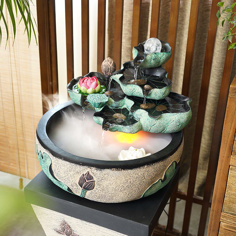 创意喷泉流水摆件招财风水球水景加湿器中式风水轮客厅桌面小鱼缸