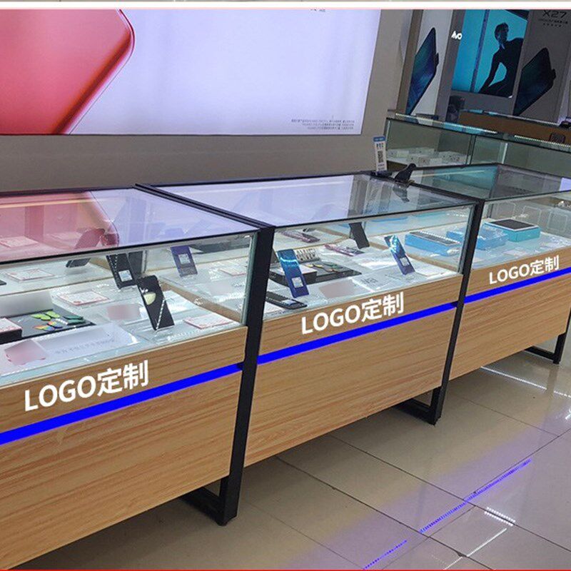 手机柜台二手机商用营业厅转角柜靠墙烤漆铁柜透明玻璃展示柜台