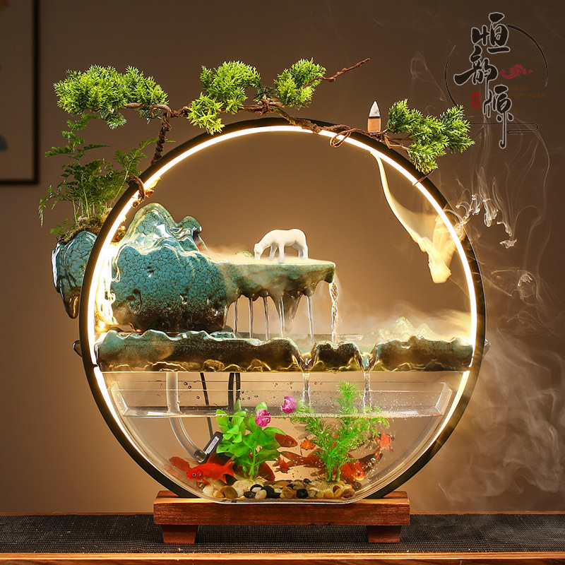创意桌面循环流水金鱼缸配件大全景观装饰造景家用水族箱摆件礼品
