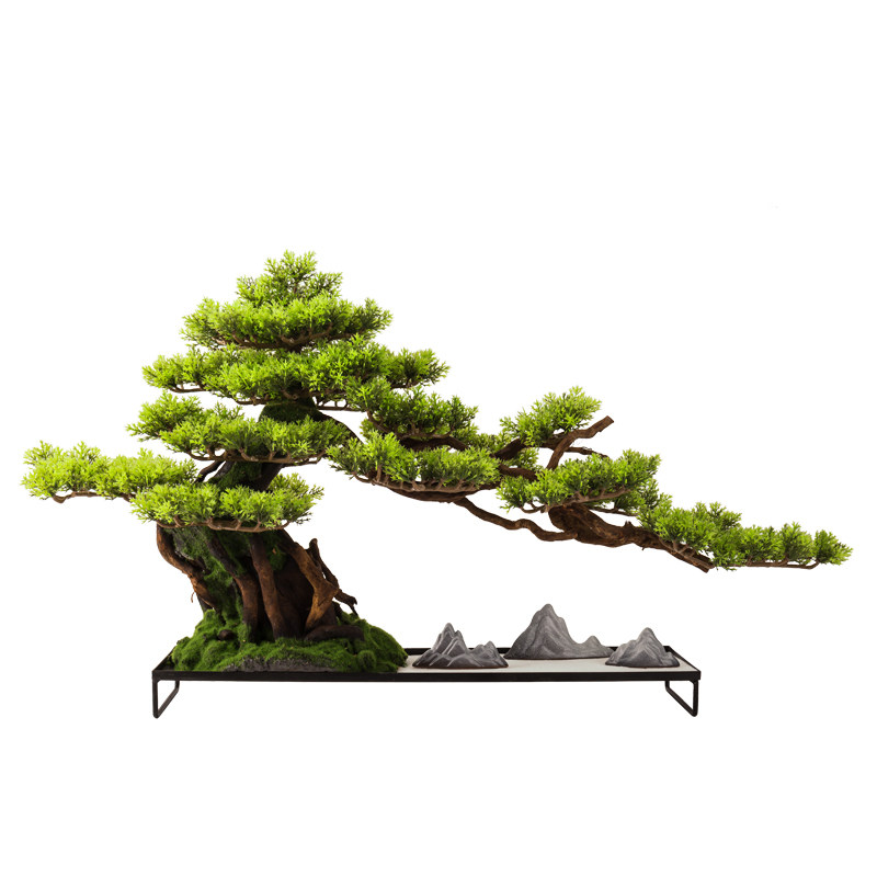 新中式玄关摆件仿真迎客松盆景桌面假绿植枯山水造景办公室装饰品
