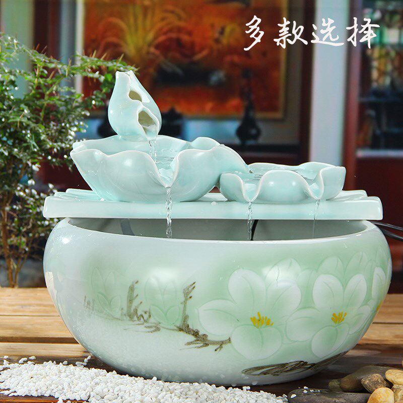 陶瓷客厅桌面流水摆件喷泉景观加湿器生财风水轮鱼缸创意结婚礼物