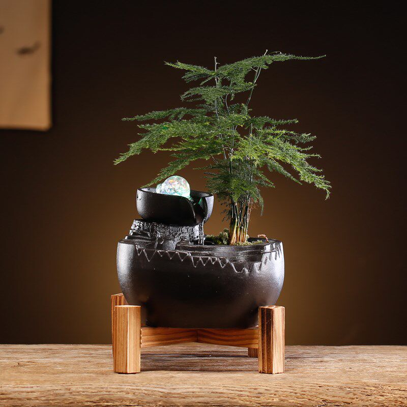 创意简约小型循环流水器喷泉摆件招财转运珠办公室桌面景观装饰品