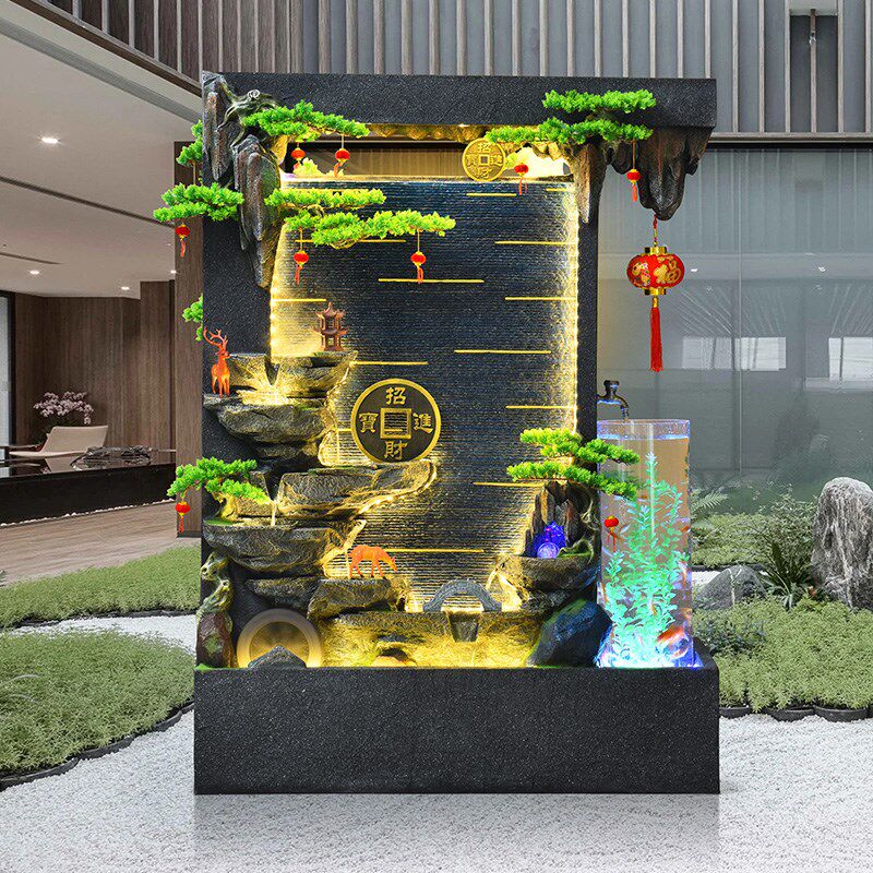 户外庭院假山水幕墙流水摆件循环水喷泉客厅招财造景鱼缸开业礼物