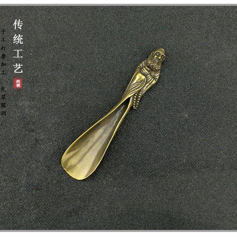 黄铜茶匙摆件纯铜禅意达摩茶勺取茶叶铜器茶具家居办公茶道工艺品