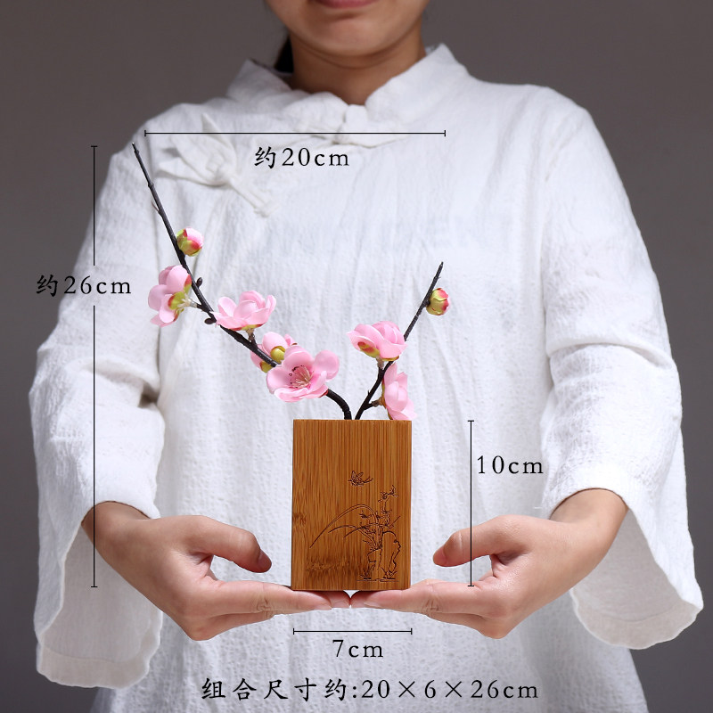 办公桌摆件新中式书房装饰创意仿真花竹工艺品花插笔筒文艺小清新