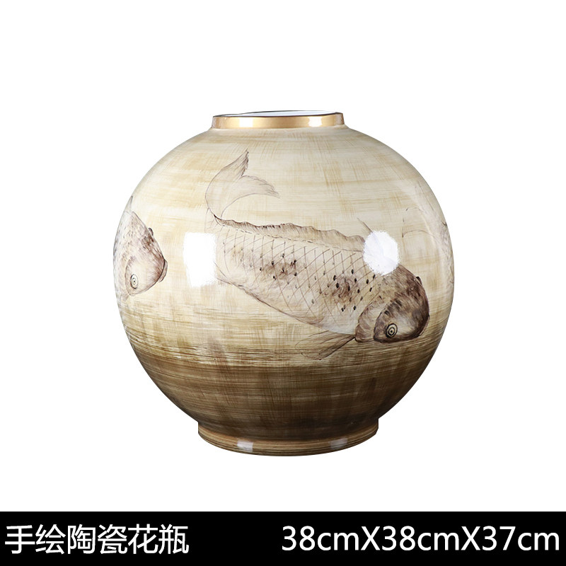 现代新中式古典彩绘鲤鱼陶瓷花器样板房间客厅玄关博古架花瓶摆件