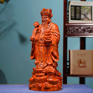 花梨木雕财神爷佛像摆件实木雕刻财神到红木工艺家居客厅供奉招财
