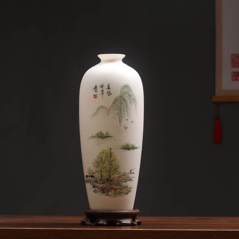 陶瓷素烧花瓶手绘家居客厅电视柜装饰品摆设高级感精致艺术中式