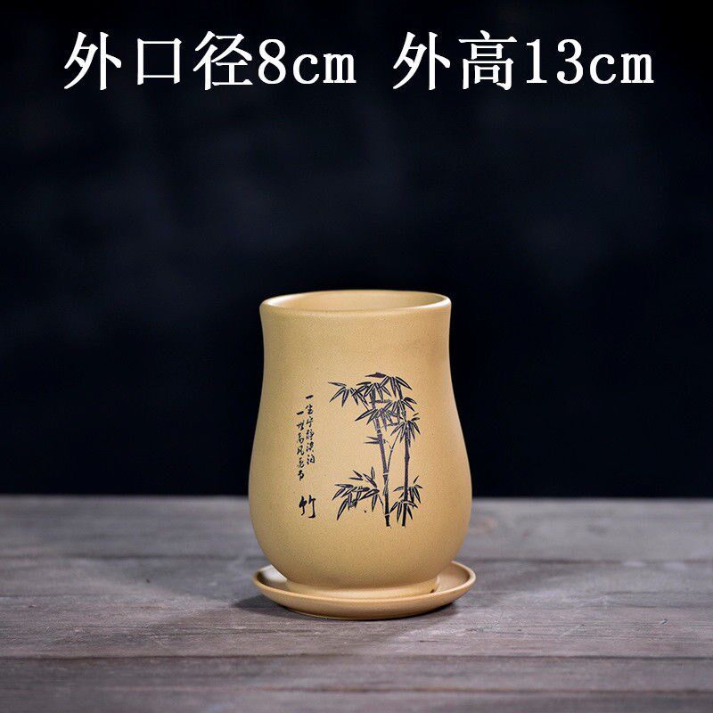 宜兴紫砂花盆花瓶2苗透气兰花盆小号多肉花盆高档花盆赠紫砂托盘