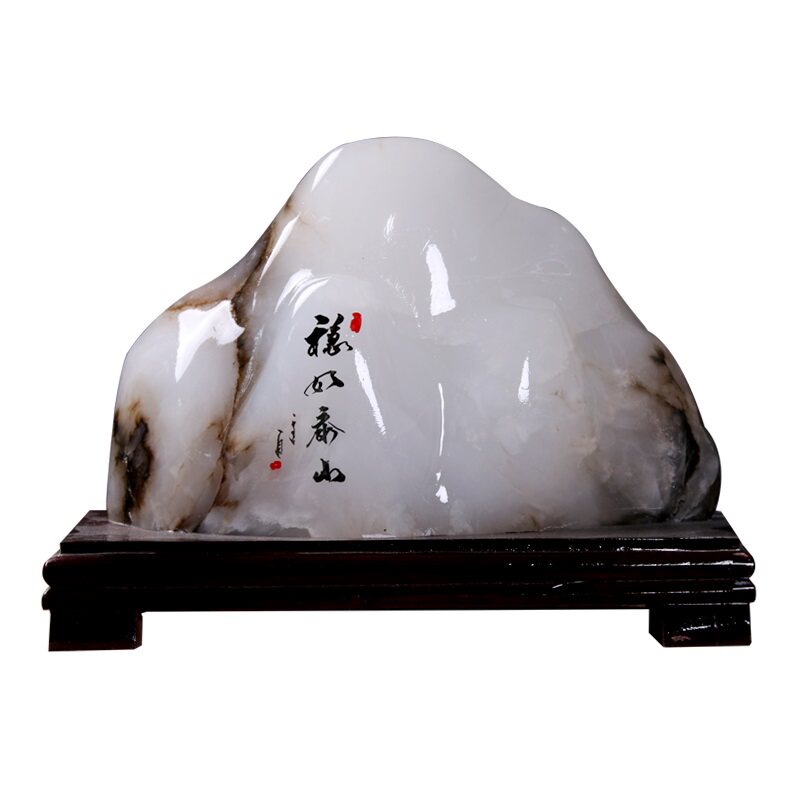 天然泰山玉石雪花玉山形摆件办公室聚财靠山石敢当新店礼装饰