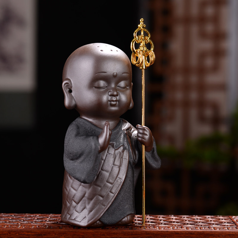 花宠桌面禅意小和尚中式摆件可爱精品陶瓷创意茶宠微景观花盆装饰