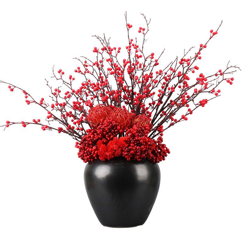 中式假花仿真花摆设样板房装饰品塑料花客厅发财果子餐桌花艺摆件