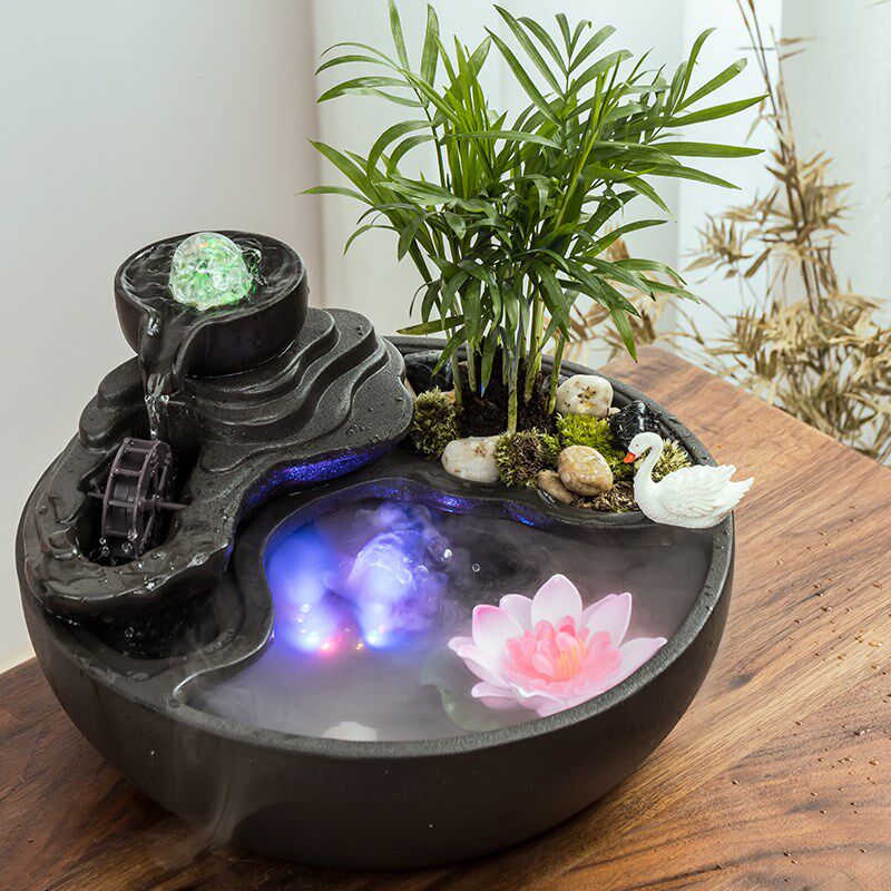 陶瓷流水摆件循环水车水晶球喷泉水景观边几茶桌面绿植盆景装饰品