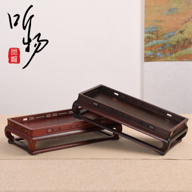 实木紫光檀大红酸枝独板围栏式香盘茶道托盘新中式文房收纳木托几