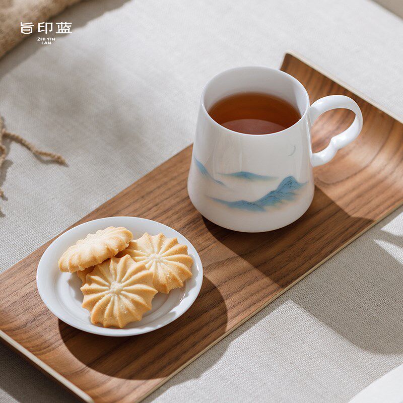 景德镇陶瓷杯高颜值茶杯情侣杯子家用水杯一对咖啡杯带盖子马克杯