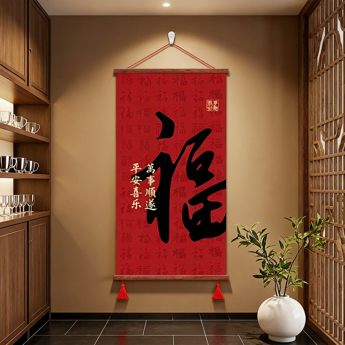 福字喜庆书法字画入户玄关装饰画客厅书房卧室壁画办公室茶室挂画