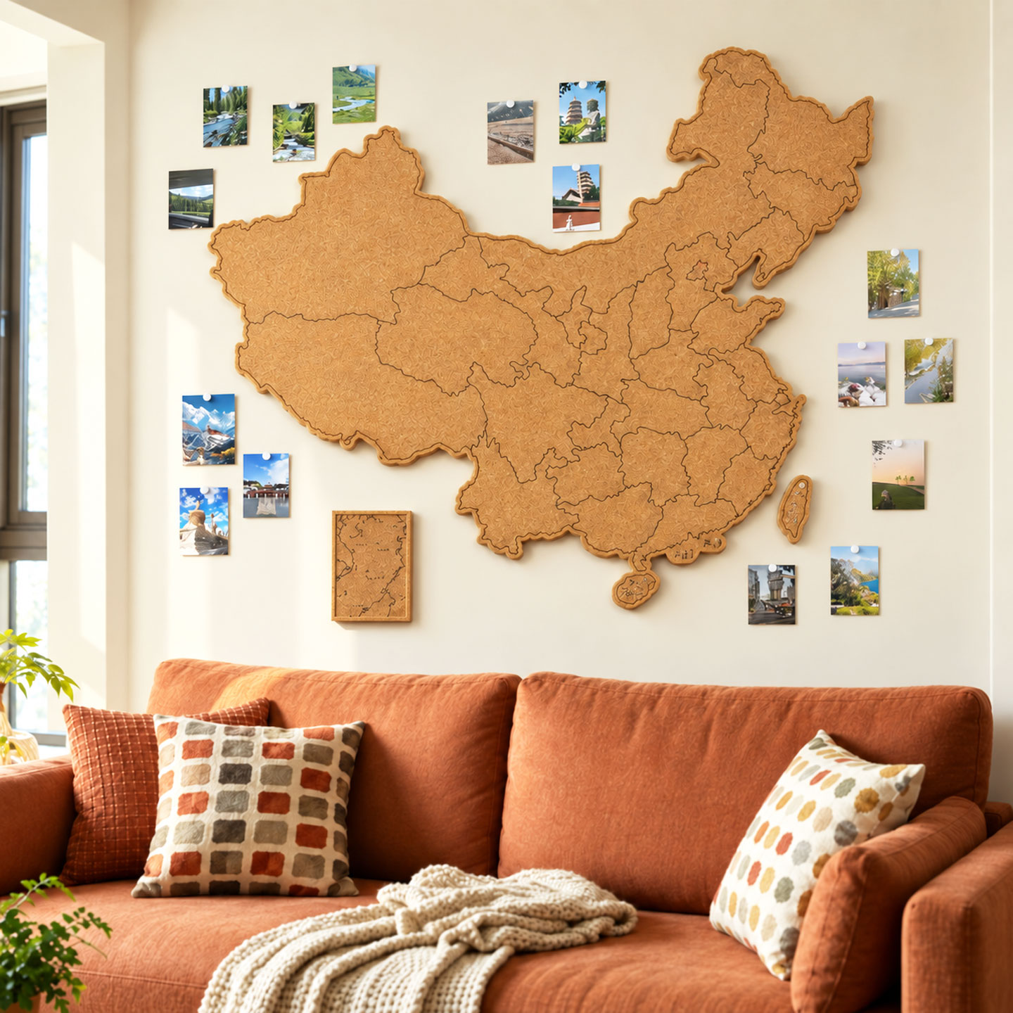 毛毡板地图照片墙免打孔背景板
