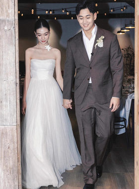 2026新款森系超仙轻婚纱新娘轻奢小众抹胸出门纱拖尾迎宾礼服裙高