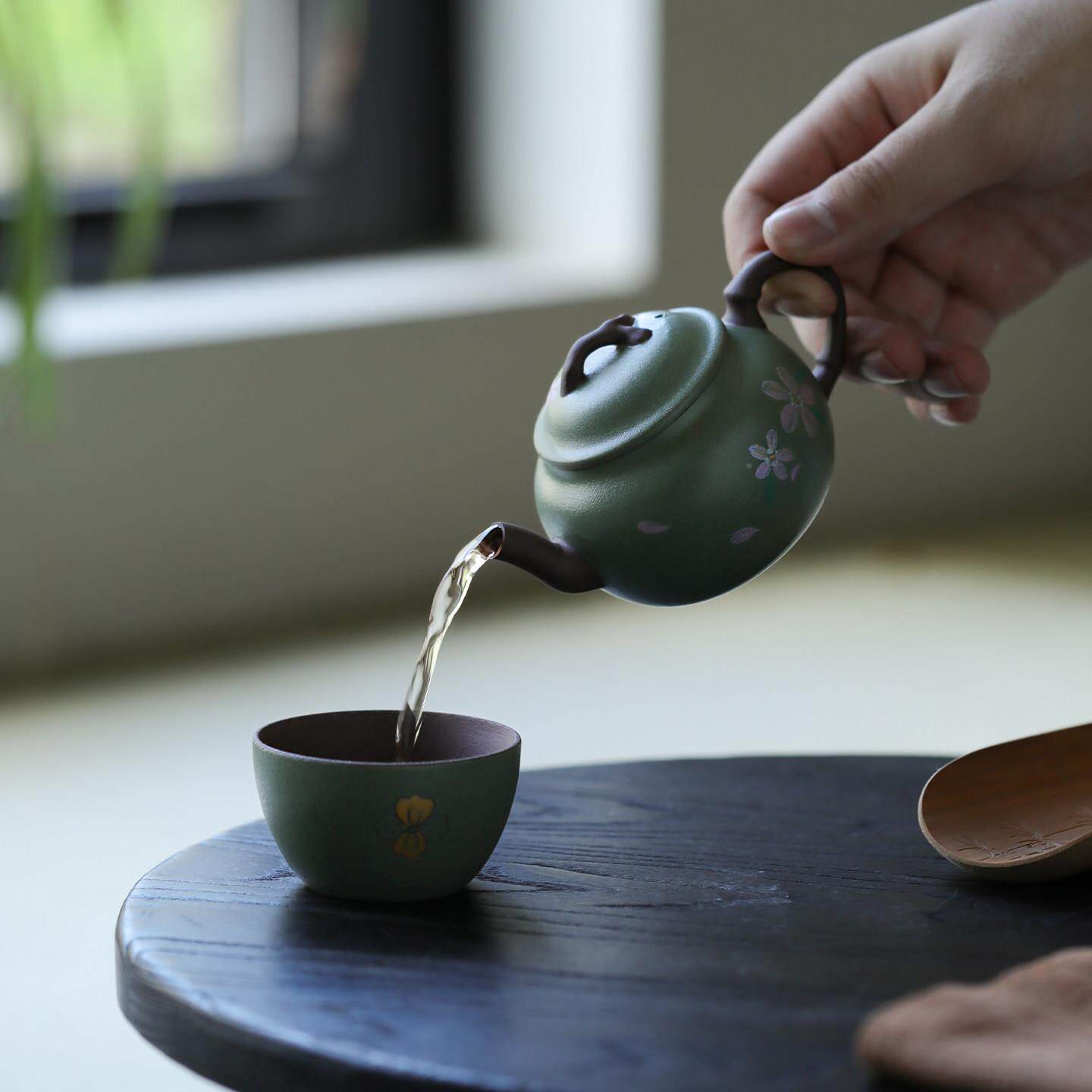 间觅己紫泥手绘花TIA鱼茶壶家陶用瓷致小壶女精士一人泡茶壶功夫