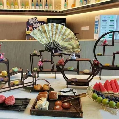 中秋中式甜品台摆件摆台茶歇订婚宴摆台糕点托盘展示架围炉煮茶