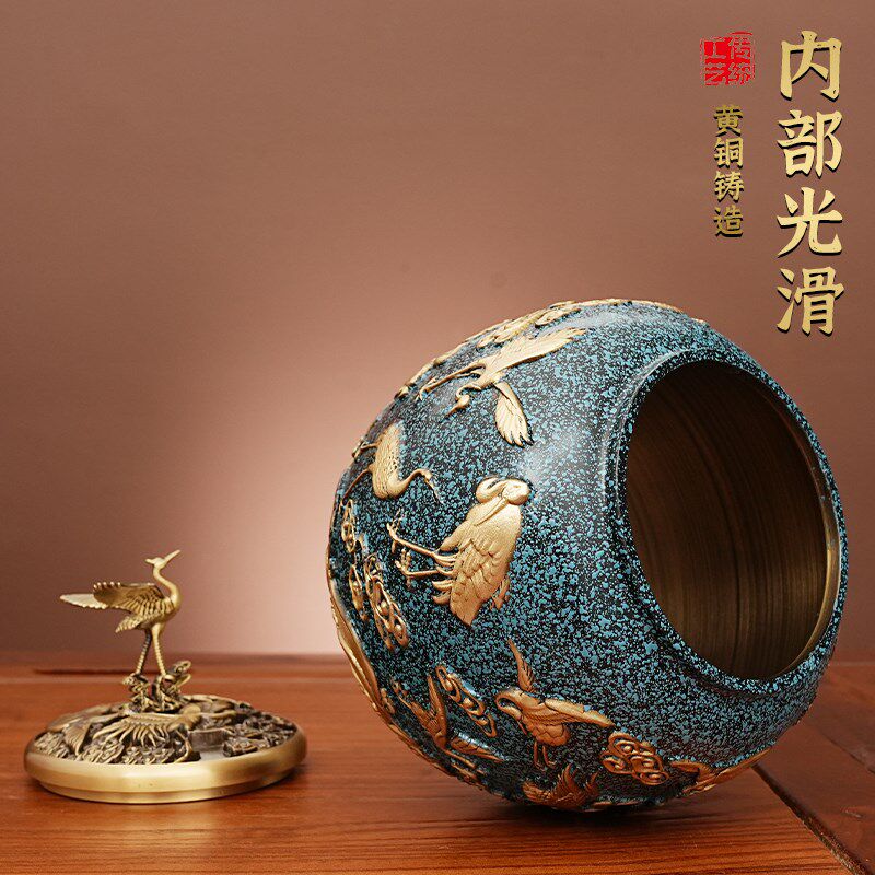 百鹤茶叶罐黄铜工艺品铜罐桌面摆放摆件办公室茶桌茶具送礼