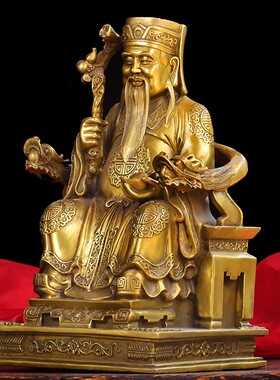 纯黄铜土地公神像供奉小庙家用福德正神地主招财镇宅土地婆摆件