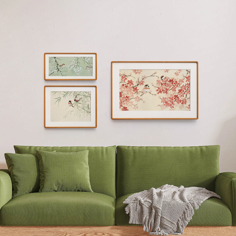 花鸟图中式实木装饰画 原木风日式卧室挂画 张英琦艺术花卉有框画