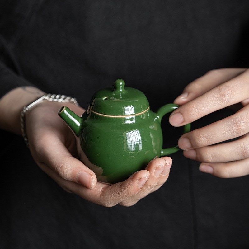 祖母绿茶壶复古个人过滤小茶壶家用陶瓷功夫茶具泡茶壶