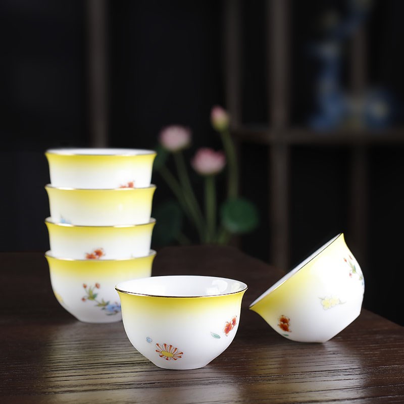 星芸小茶杯6只装陶瓷渐变精致花朵功夫茶具品茗杯喝茶杯子小茶盏