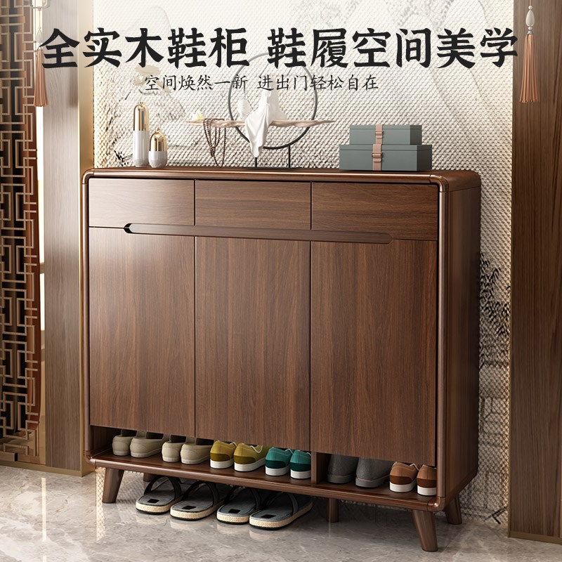 纯全实木鞋柜家用门口2026新款大容量收纳入户门客厅隔断一体靠墙图片
