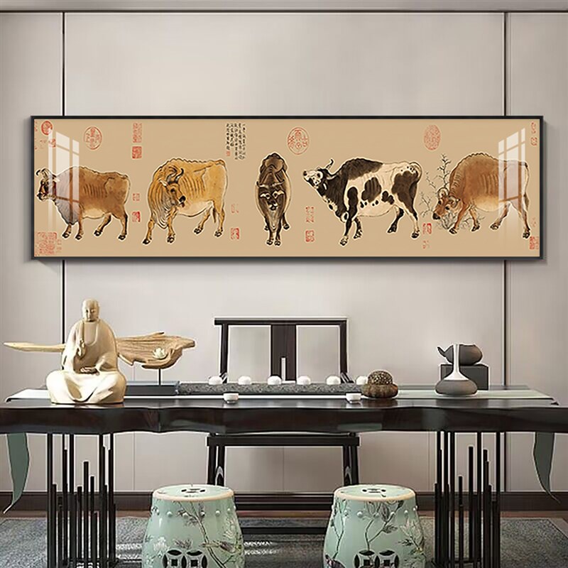 五牛图新中式客厅装饰画镇宅招财办公室沙发背景墙挂画牛气冲天画