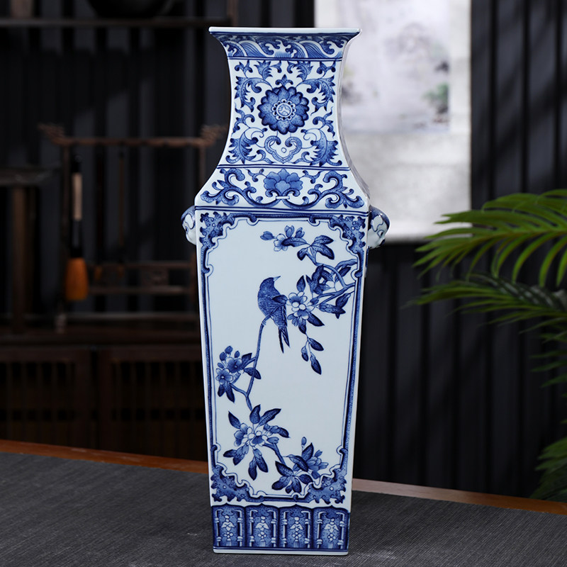 仿古镶器手绘花瓶摆件景德镇陶瓷器桌面中式摆件书房青花瓷装饰品